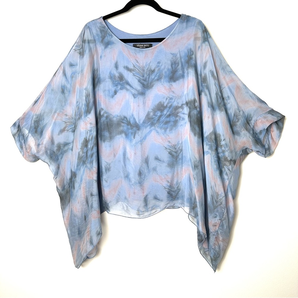 Vivian Shyu 100% Silk Lagenlook Watercolour Oversized Draped Boxy Fit Blouse